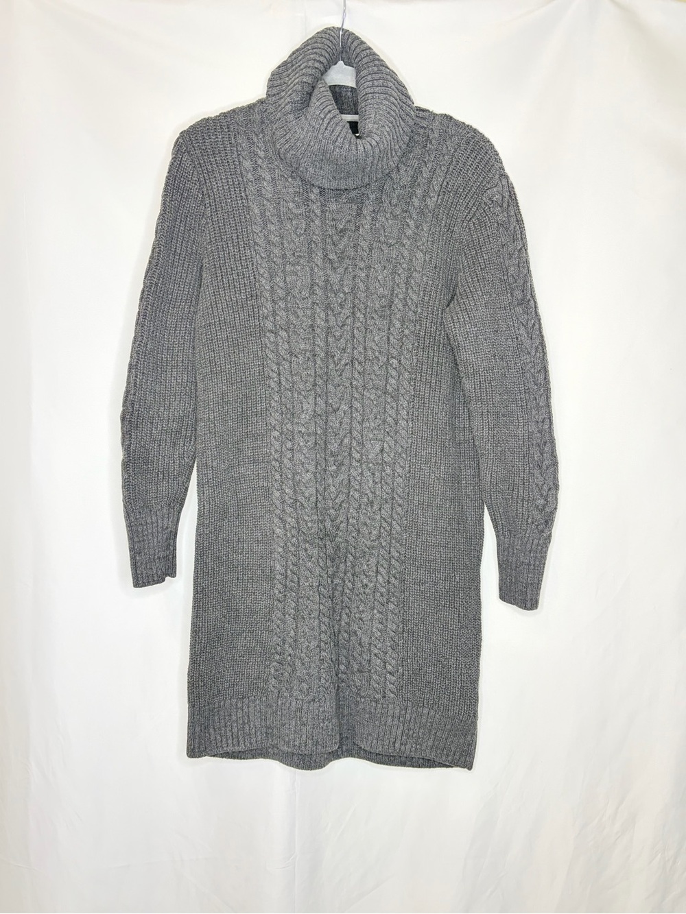 Gap Gray Cable Knit Turtleneck Sweater Dress Chunky Knit L